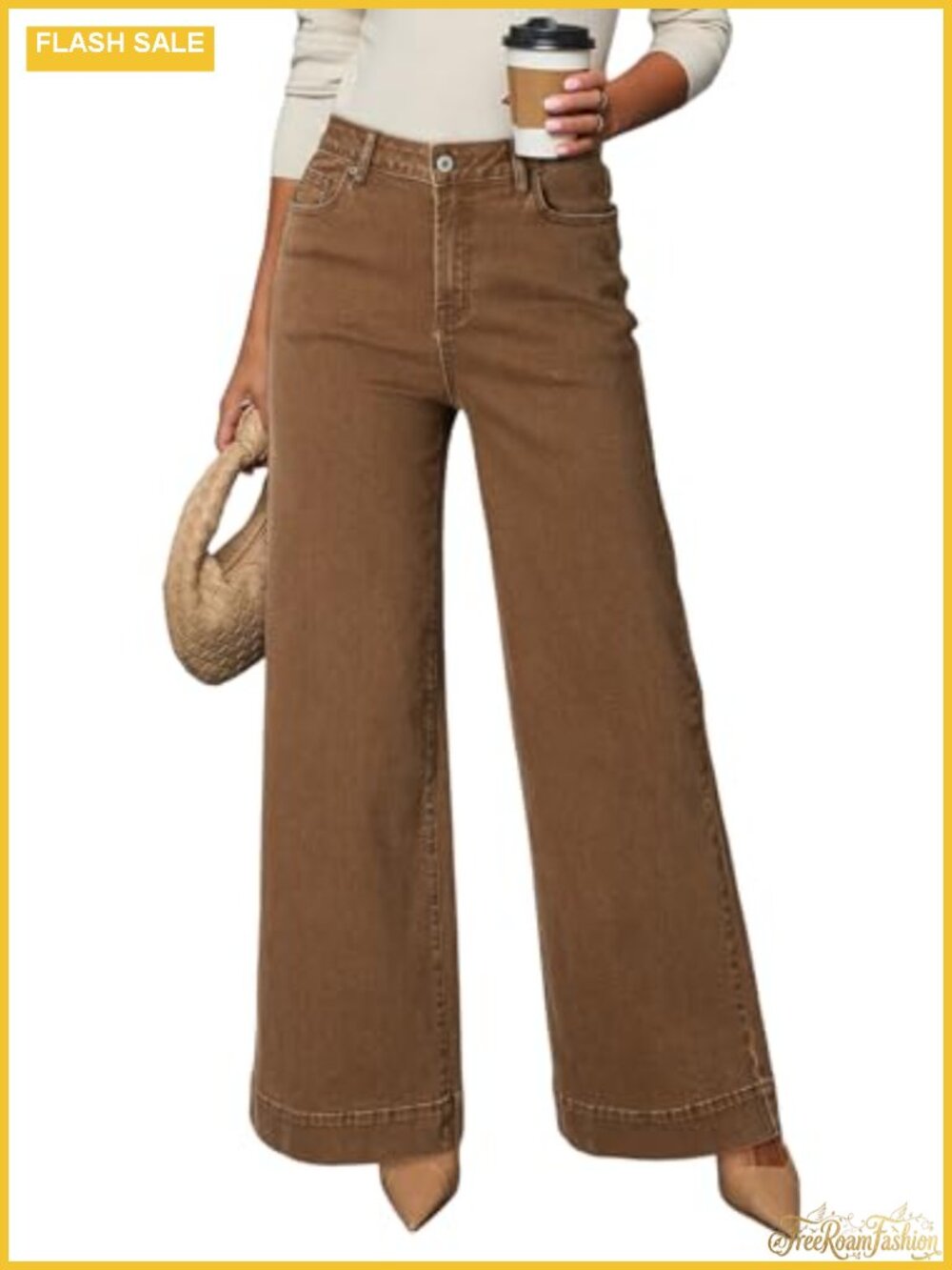 High Waisted Wide Leg Stretch Denim Jeans